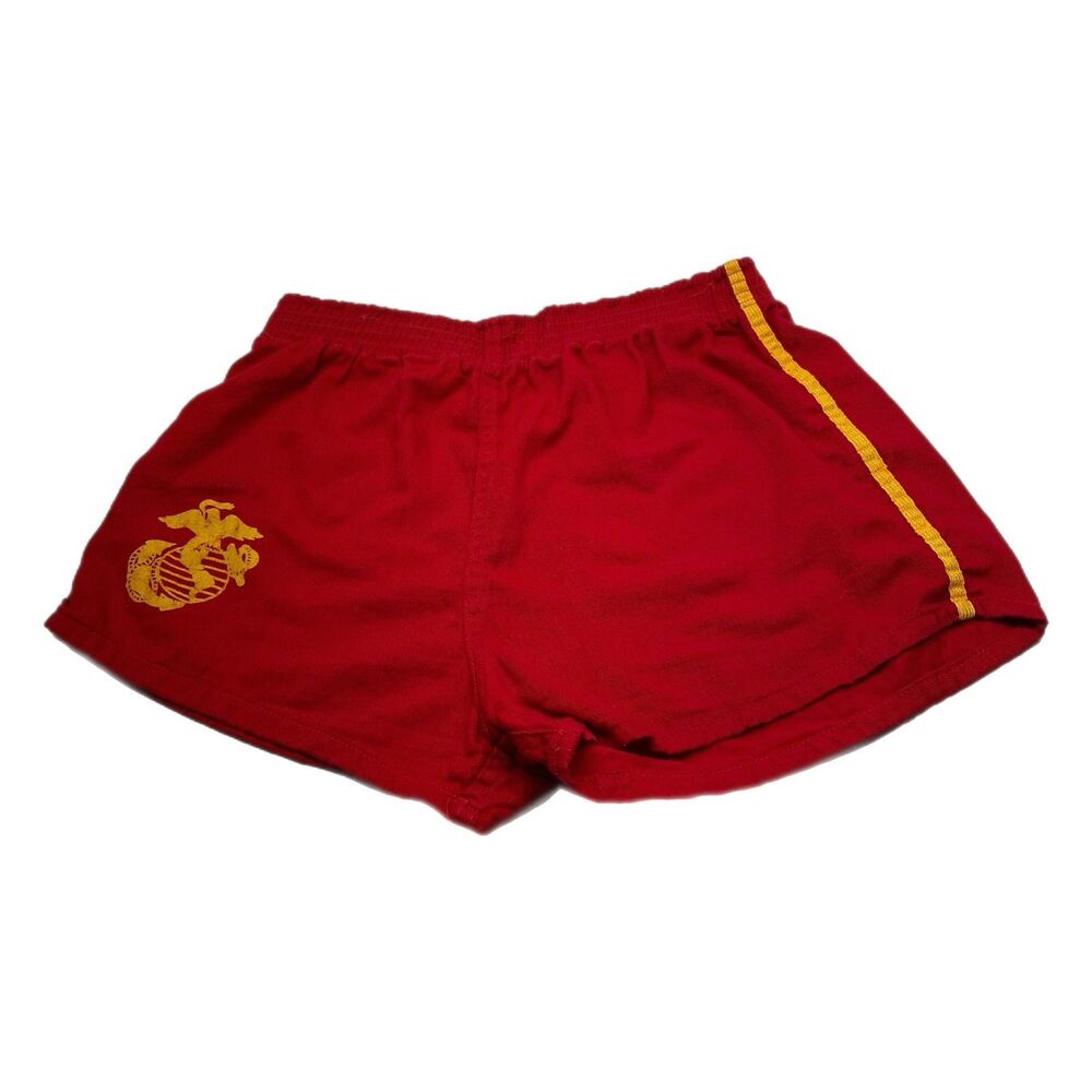 VTG Empire USMC Marines PT Gym Shorts 100% Cotton Sanforized Red Gold Stripe Med